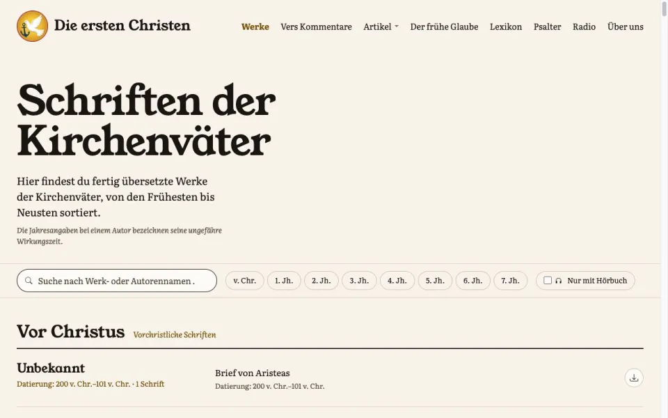 Screenshot of erste-christen.de/werke